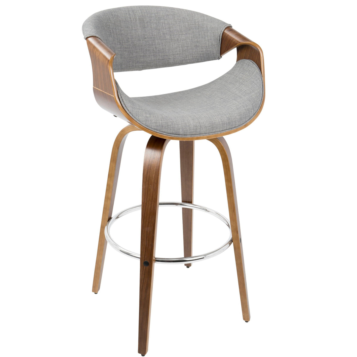 Mid-Century Modern Swivel Barstool Set with Walnut Frame - Multiple Colors
