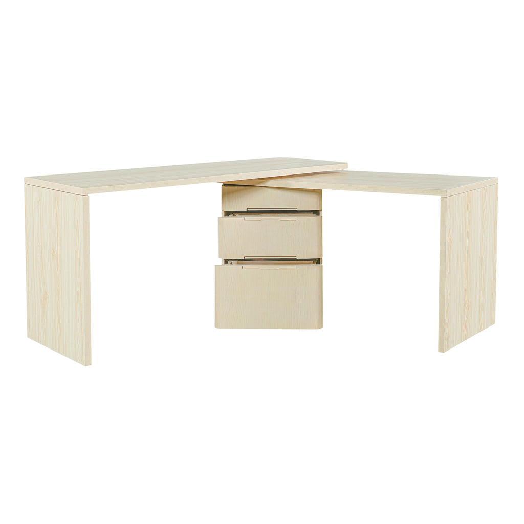 90" Modern L Shaped Desk with Rotating Design - Natural Wood or Walnut