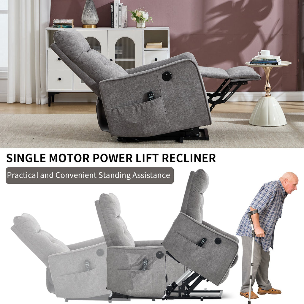 Chenille Lift Recliner Chair with Single Motor - Light Gray