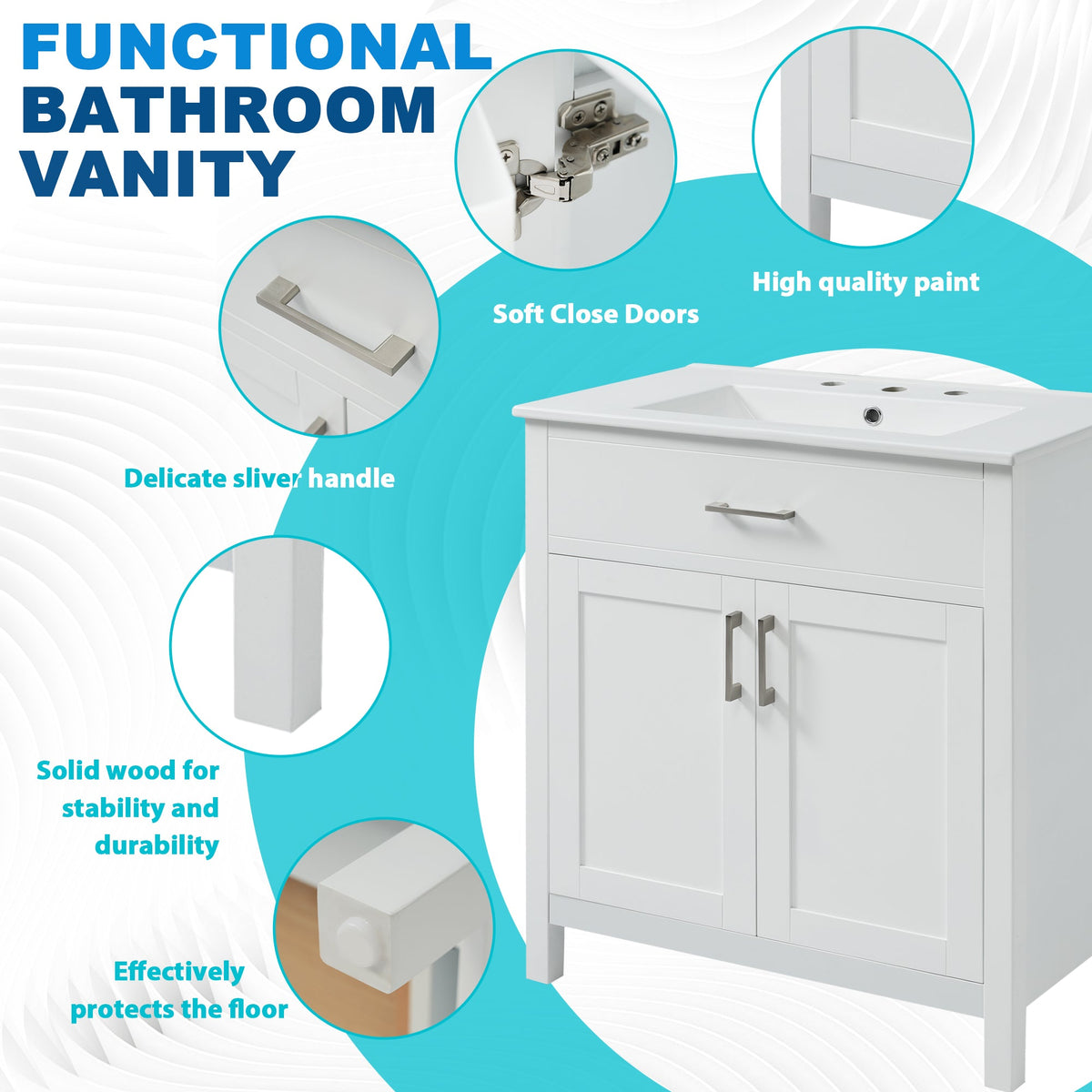 30-Inch Bathroom Vanity with Ceramic Sink and Ample Storage