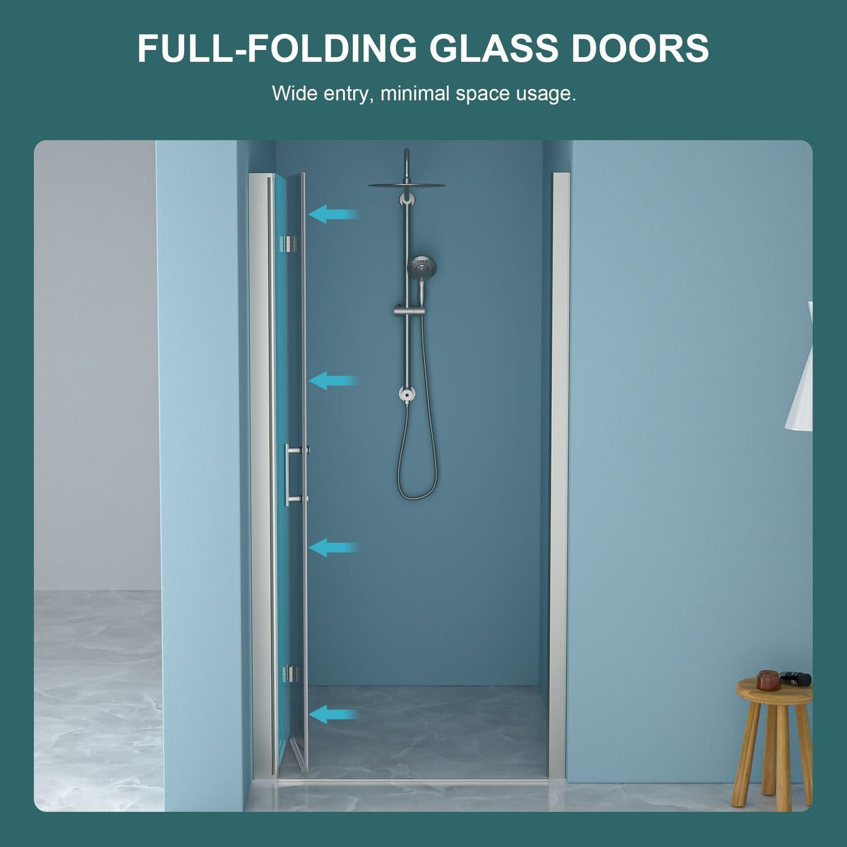 Fold Frameless Shower Door with Tempered Glass - Bi-Fold Modern Design