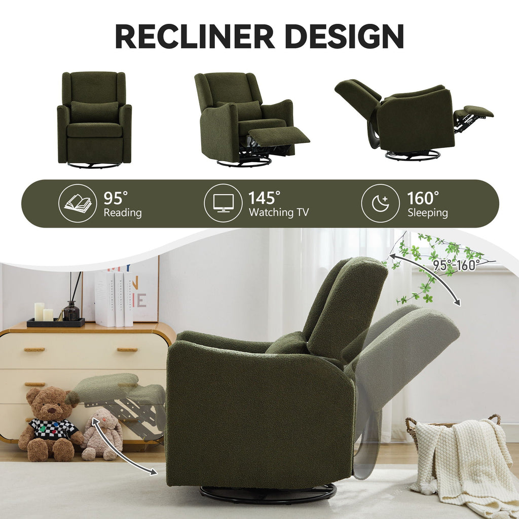Wide Wingback Swivel Glider Rocker Recliner Chair with 360-Degree Swivel - Dark Green or Beige
