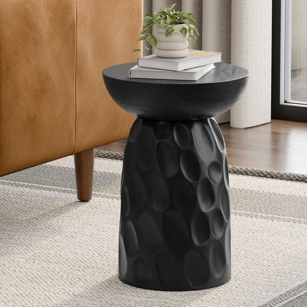 V Chisel Accent Table with Solid Mango Wood - Black