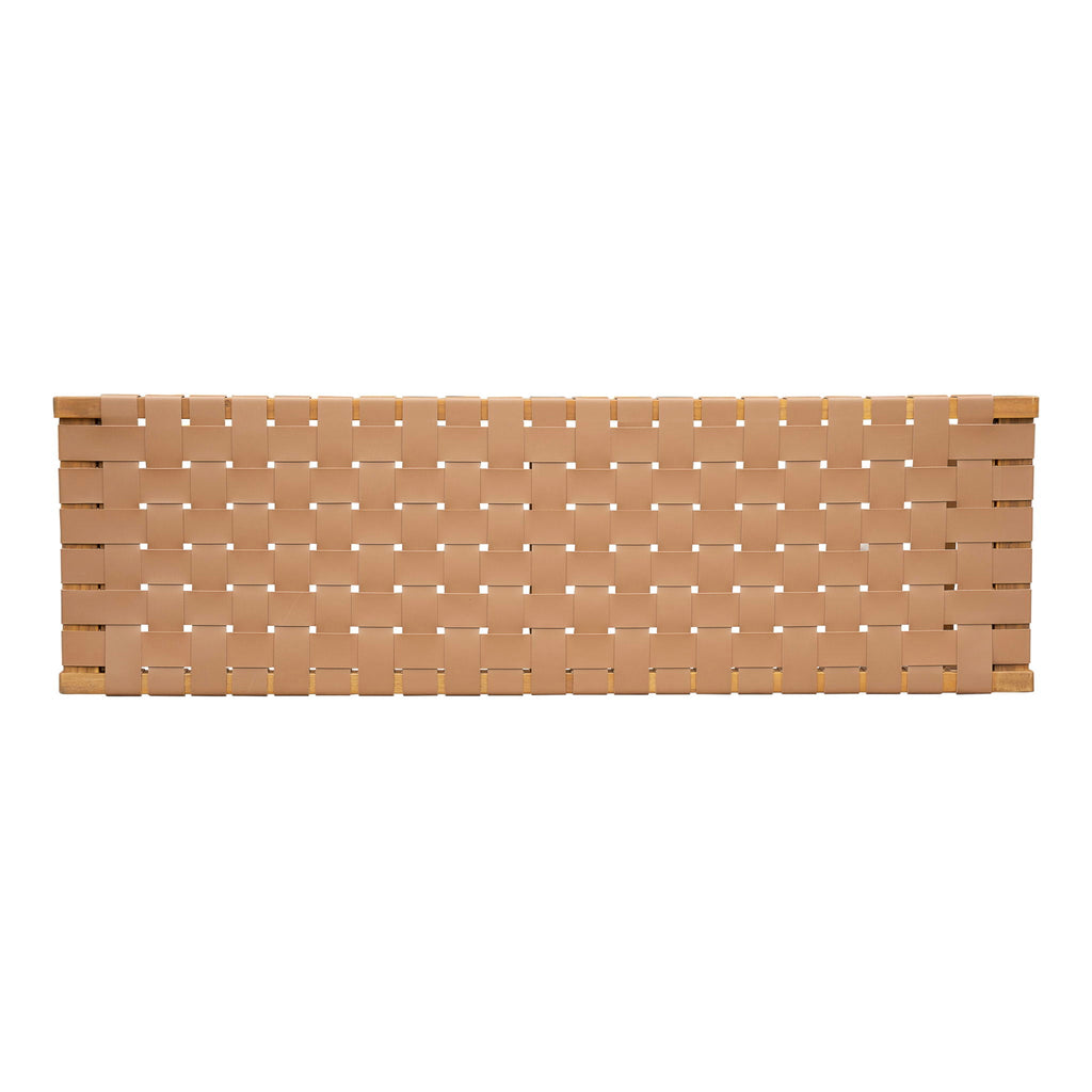 Acacia Wood Bedroom Bench with Woven PU Leather Seat - Warm Teak