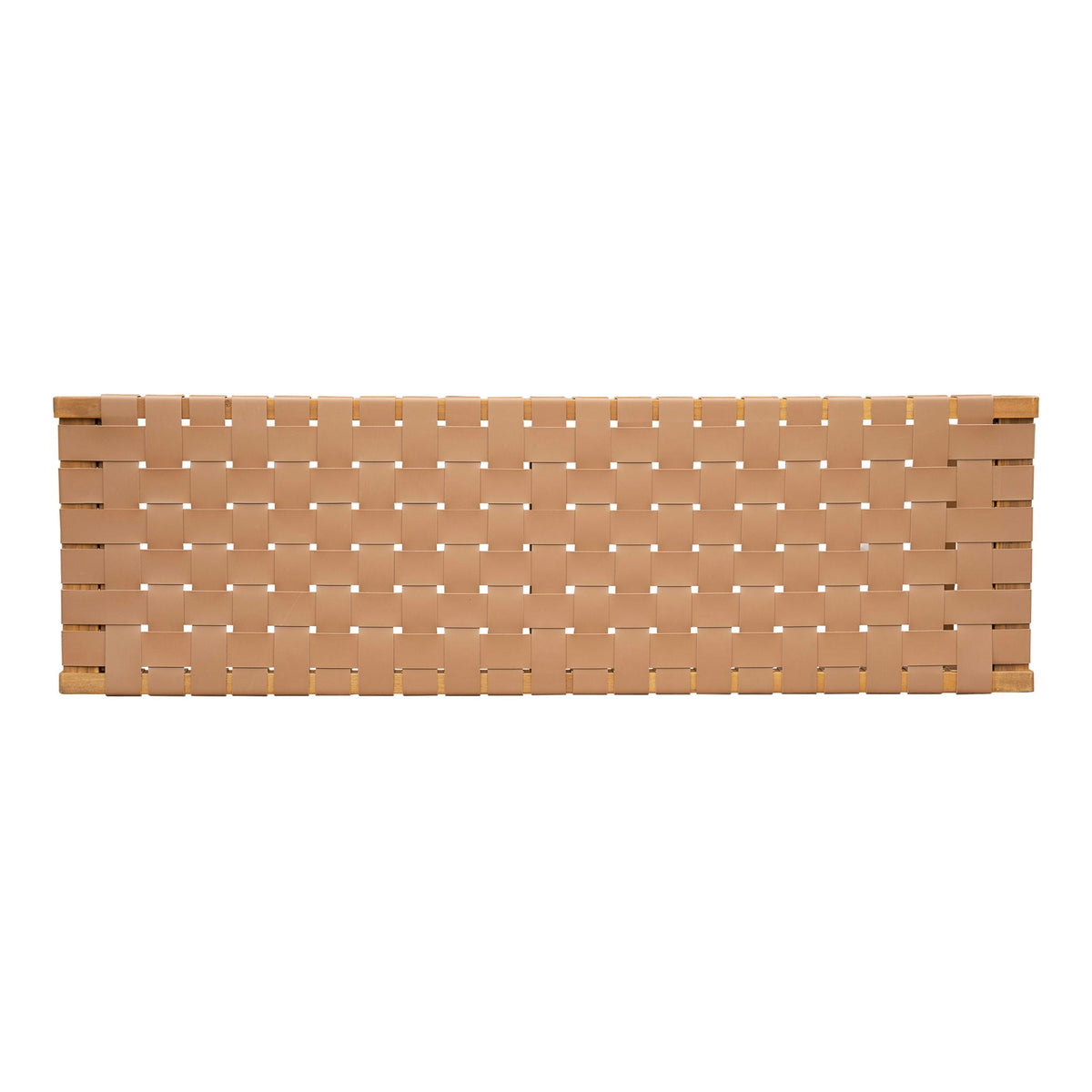Acacia Wood Bedroom Bench with Woven PU Leather Seat - Warm Teak