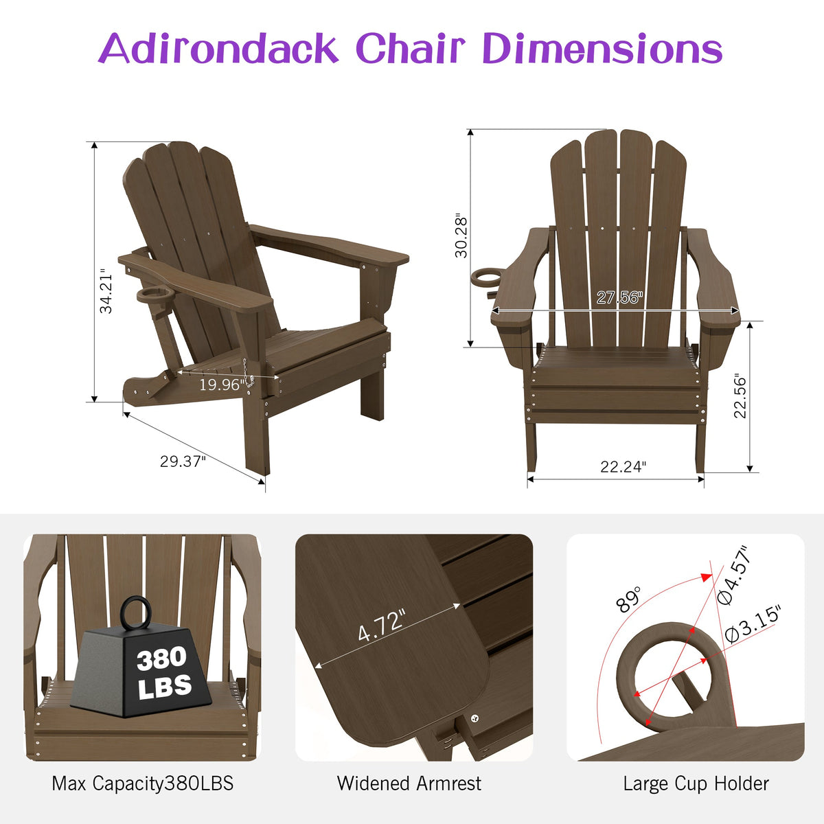 Brown Folding Adirondack Chair with Cup Holder - HDPE Outdoor Seating