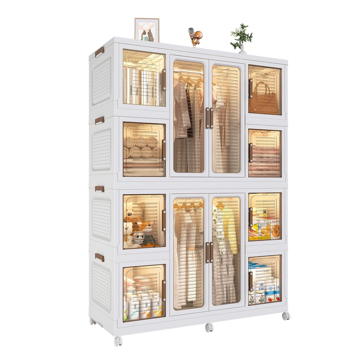 Portable Wardrobe Closet Storage Organizer with Magnetic Doors - White