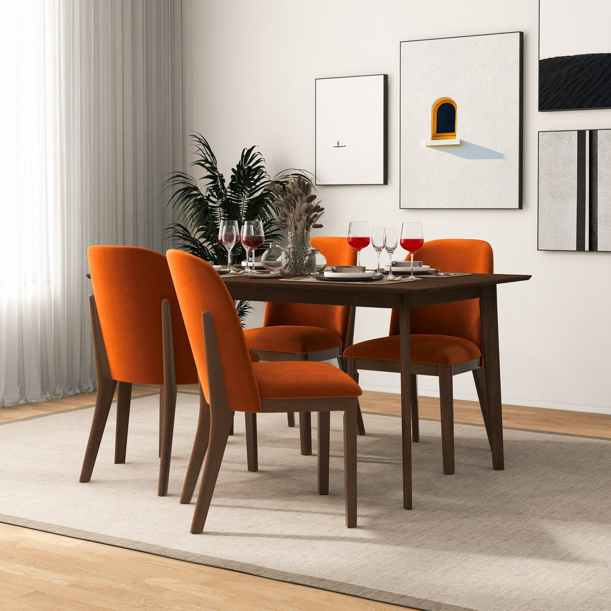 Comfort Dining Chair Set of 2 with Solid Wood Legs - Beige, Orange, Blue, Green