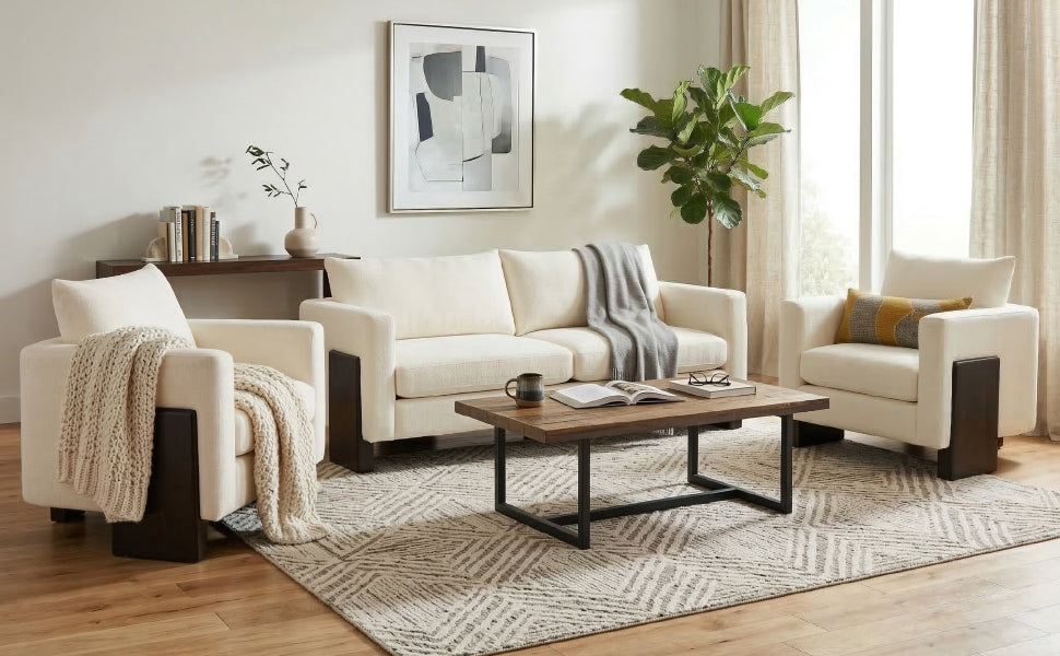Oversized Chenille Sectional Sofa Set with Rubberwood Legs - Beige or Brown