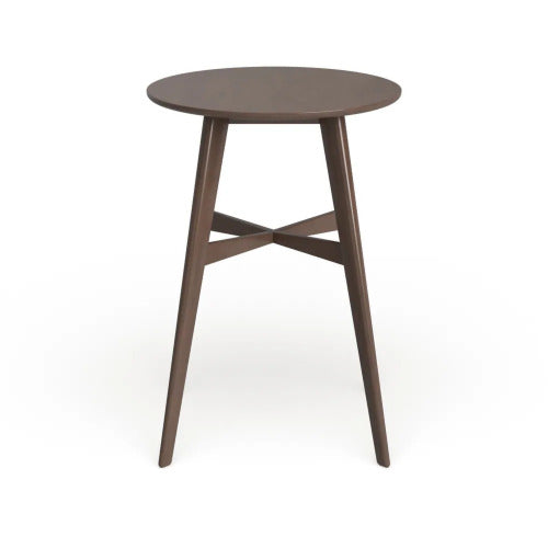 Mid-Century Modern Round Wooden Bar Table with Tapered Legs - Oak Finish