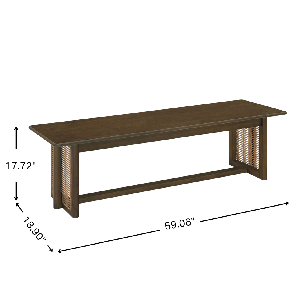 Walnut Rubber Wood Dining Set with Plastic Rattan Accents - Walnut