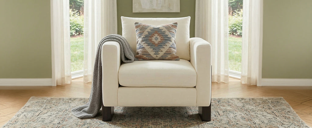 Modern Accent Chair with Rubberwood Legs - Beige Chenille