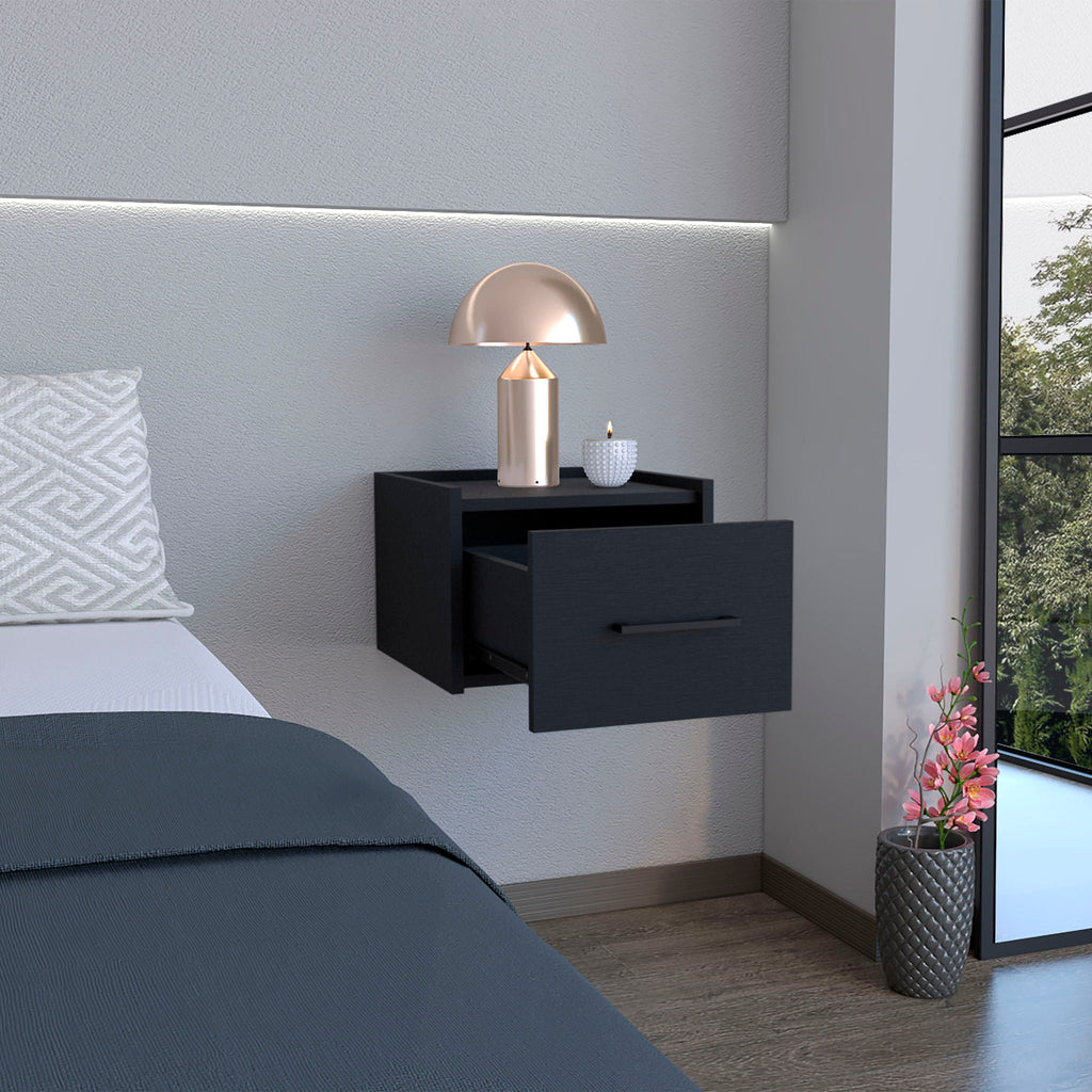 Floating Nightstand with Handy Drawer - Black