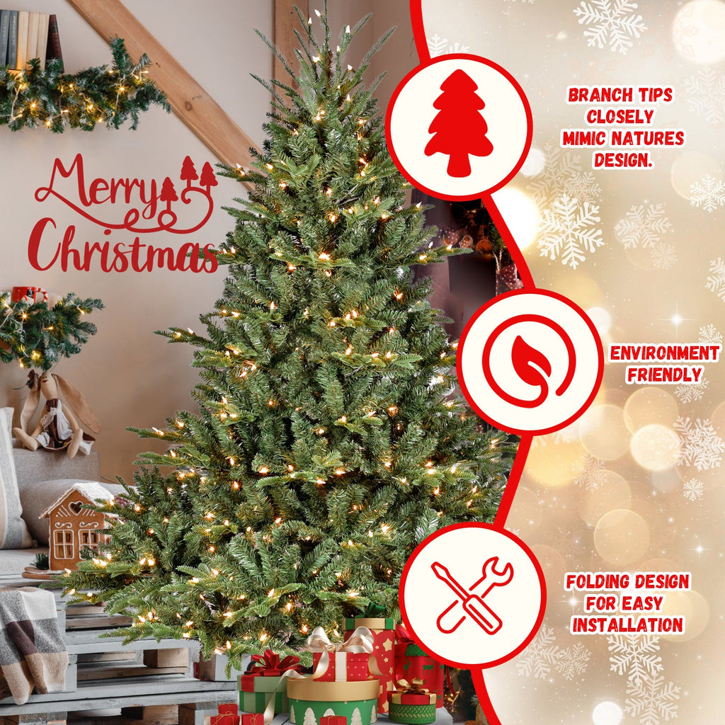 7FT Full-Shape Christmas Tree with 750 UL Lights and Metal Stand