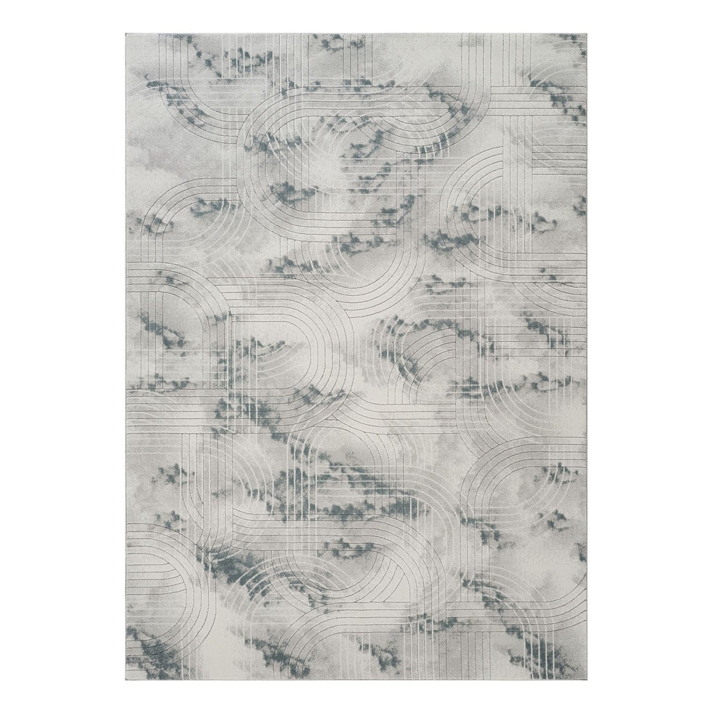Geometric 3D Effect Area Rug with Ultra-Soft Polyester - Ivory / Gray