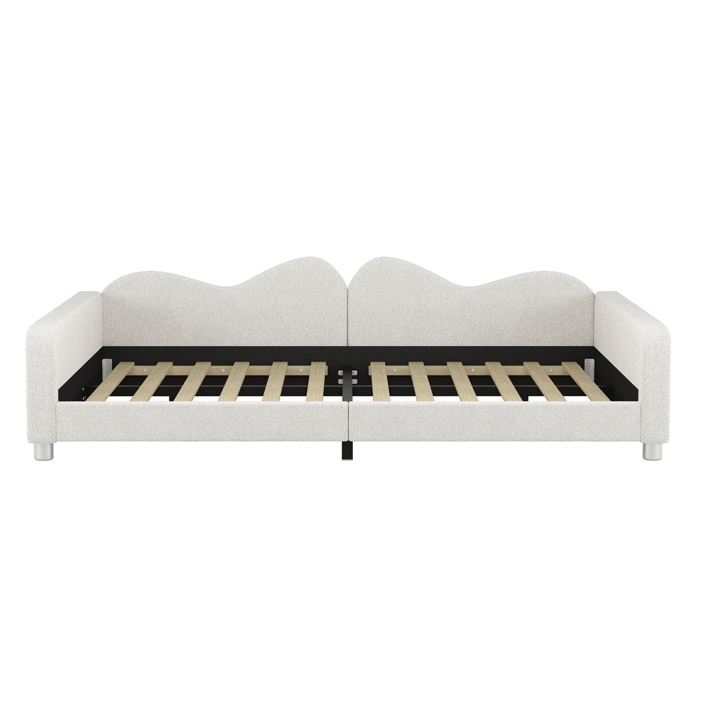 Upholstered Daybed with Cloud-Shaped Backrest - Full Size, Sherpa Fabric