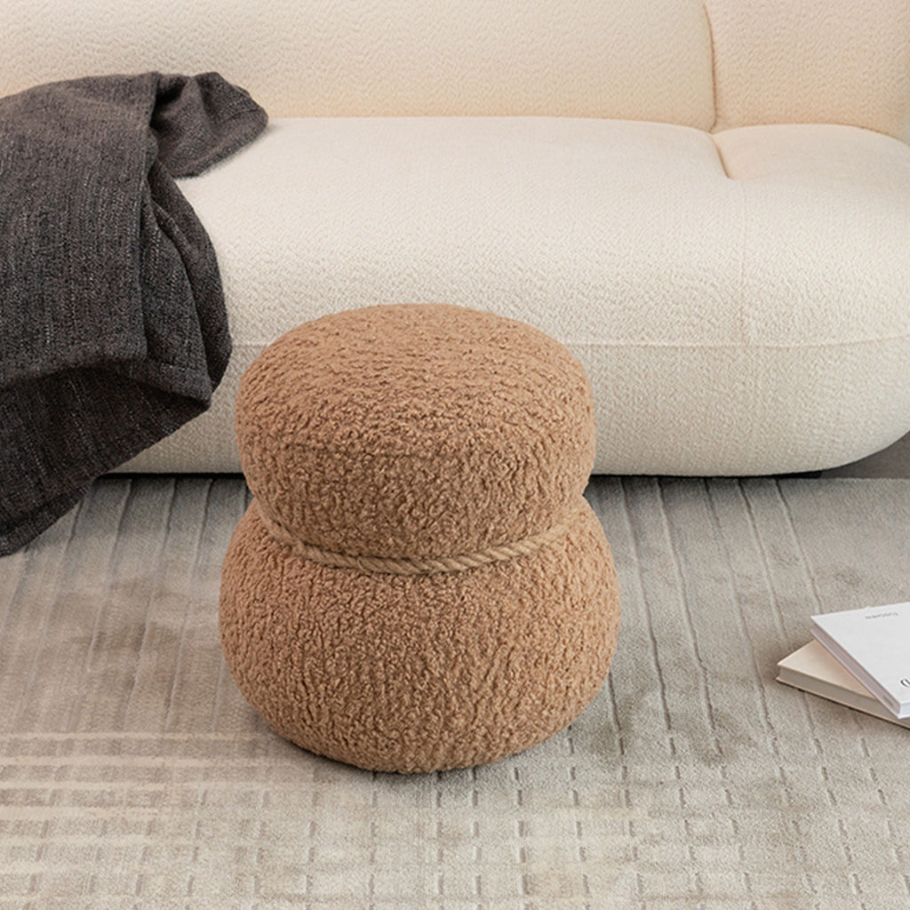 Snowman Stool Ottoman with Lamb Wool Cushion and Solid Wood Frame - White, Light Brown, Dark Green