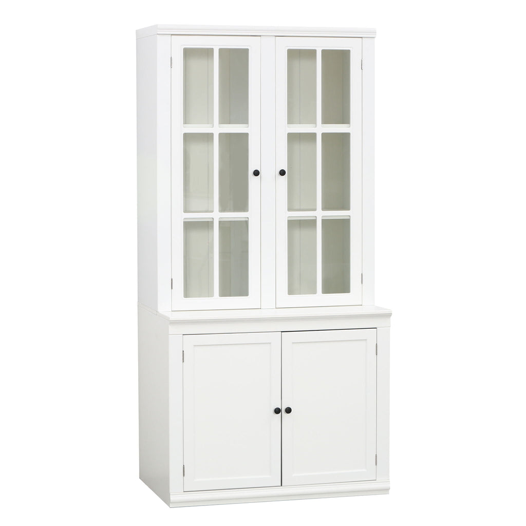 Retro Style Hutch Cabinet with Glass Door - White