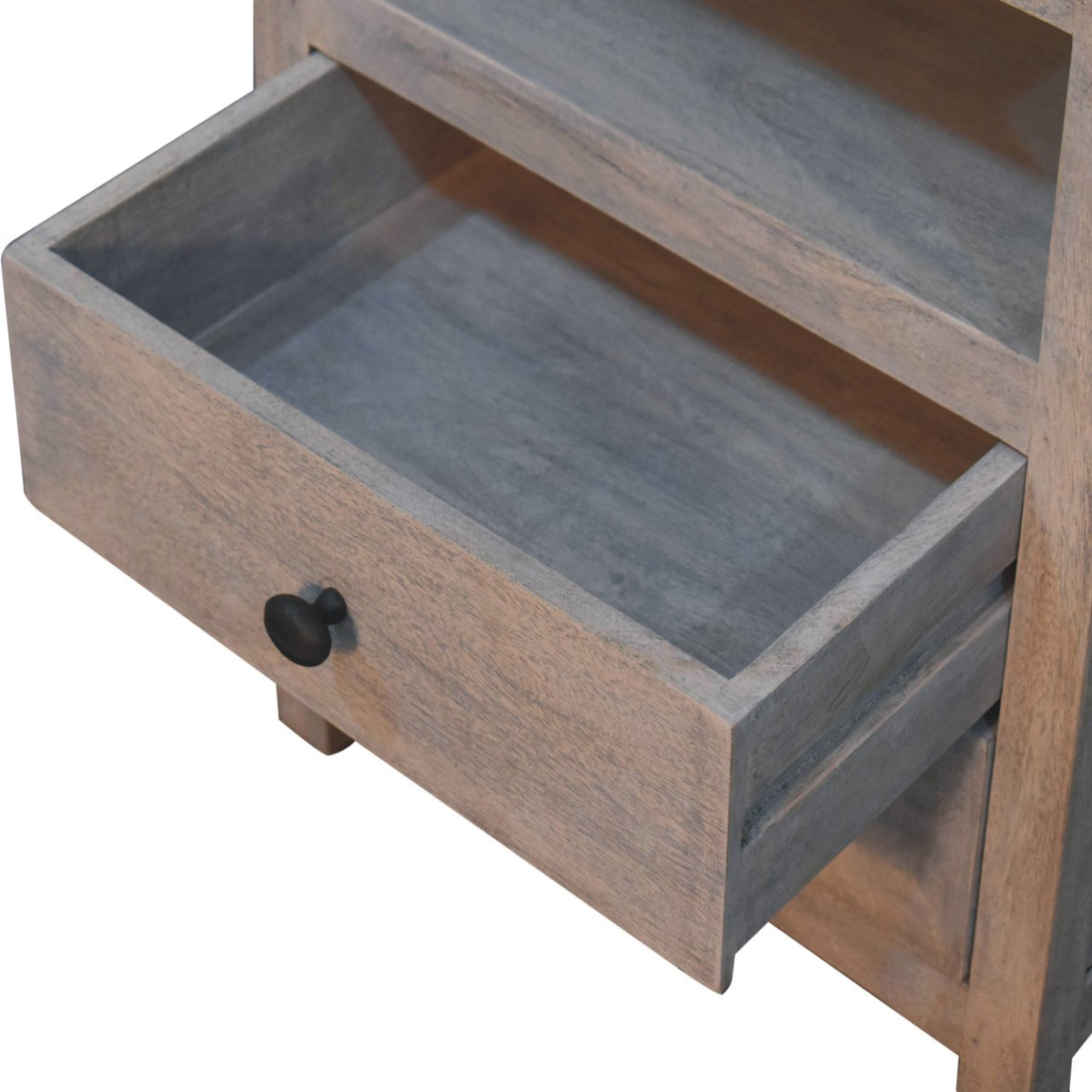 Acid Wash 2-Drawer Open Bedside Table with Open Shelf - Weathered Finish