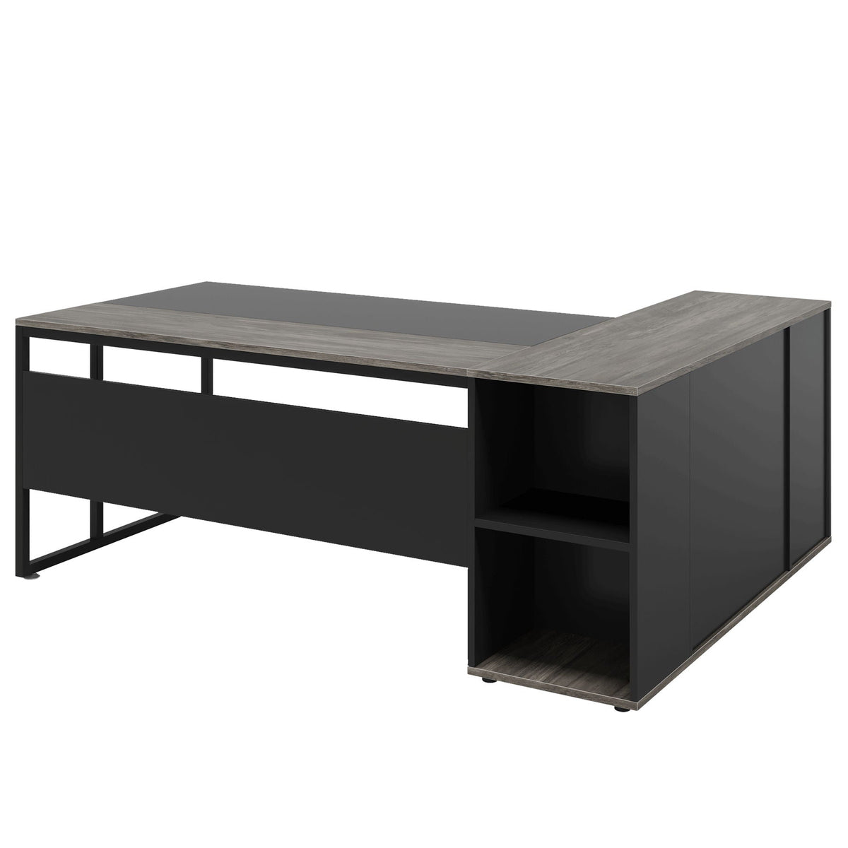 L-Shaped Executive Desk with Cabinet Storage - Dark Gray or Black
