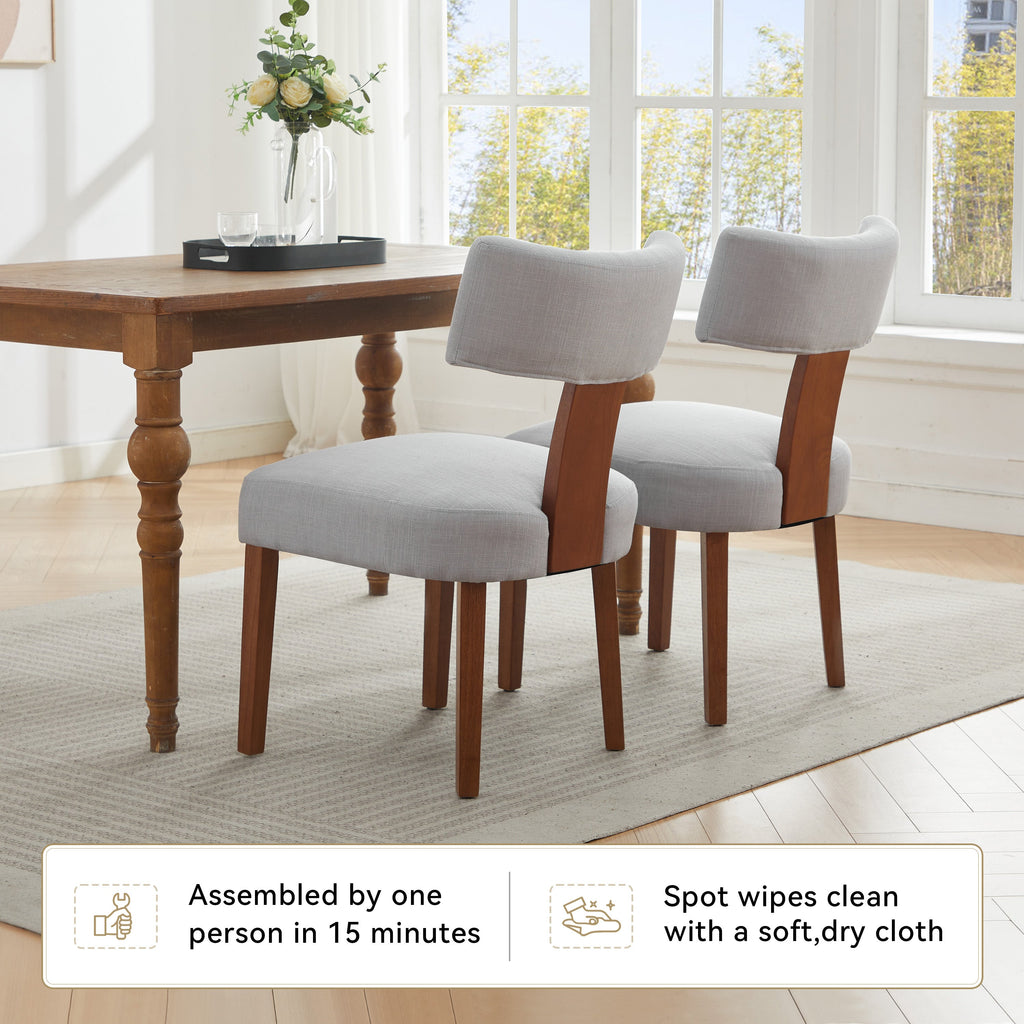 Set of 2 Dining Chairs with Linen Upholstery - Light Brown