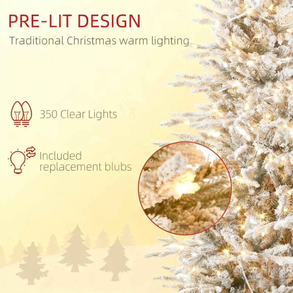 Pre Lit Artificial Flocked Christmas Tree with Snow Branches - 7.5ft