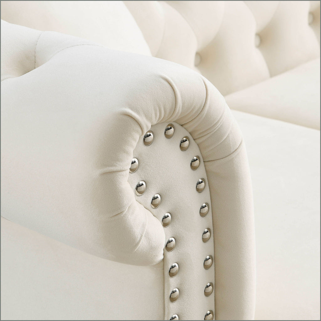 Chesterfield Sofa with Rolled Arms and Nailhead Trim – Solid Wood Frame