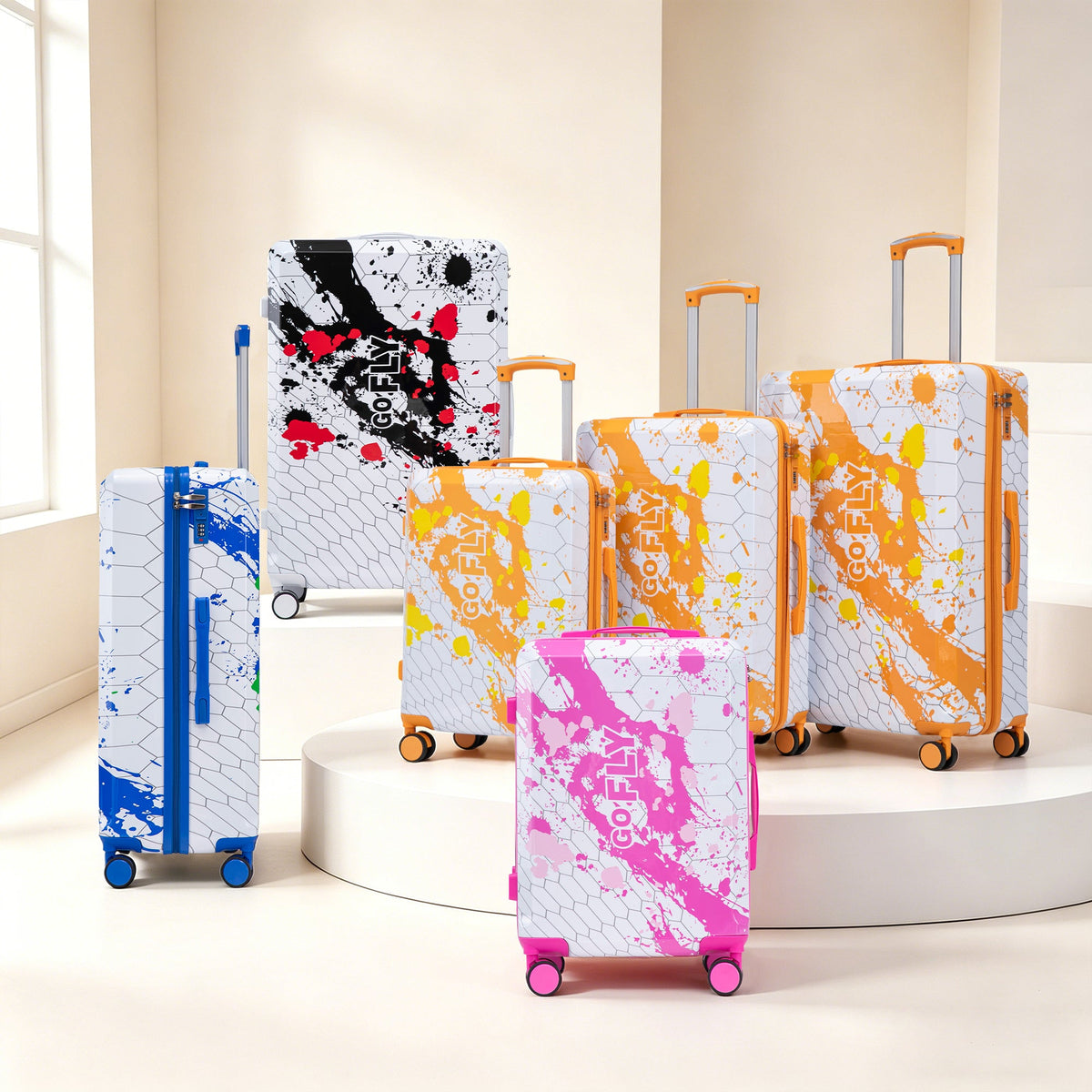 3-Piece Hard Case Luggage Set with Spinner Wheels - Orange