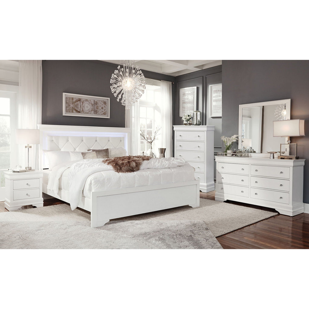 Panel Bed with LED Lighting and Tufted Headboard - White or Dark Gray