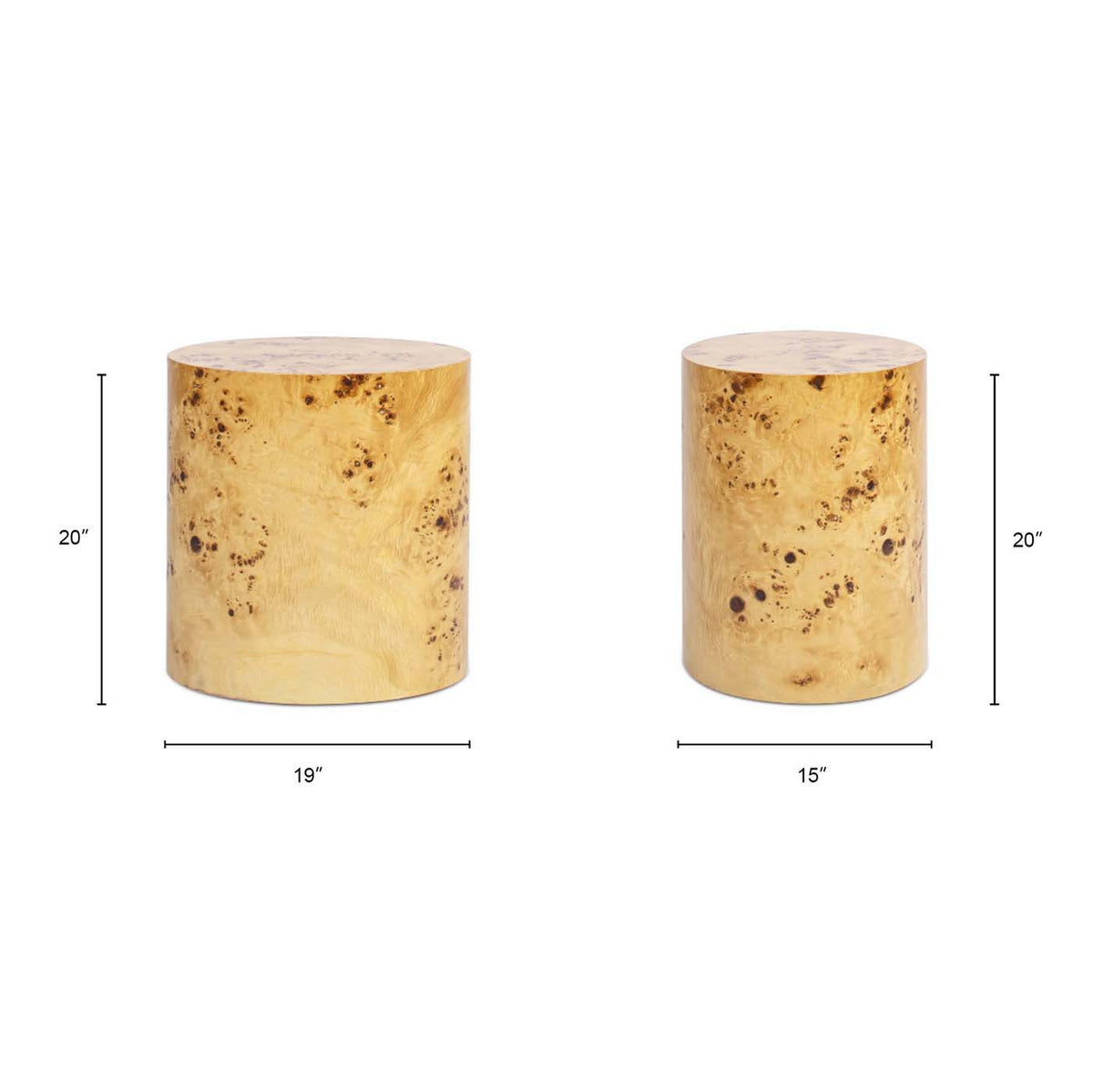 Accent Oval Pillar Side Table with Burl Wood Veneer - Light or Dark Brown