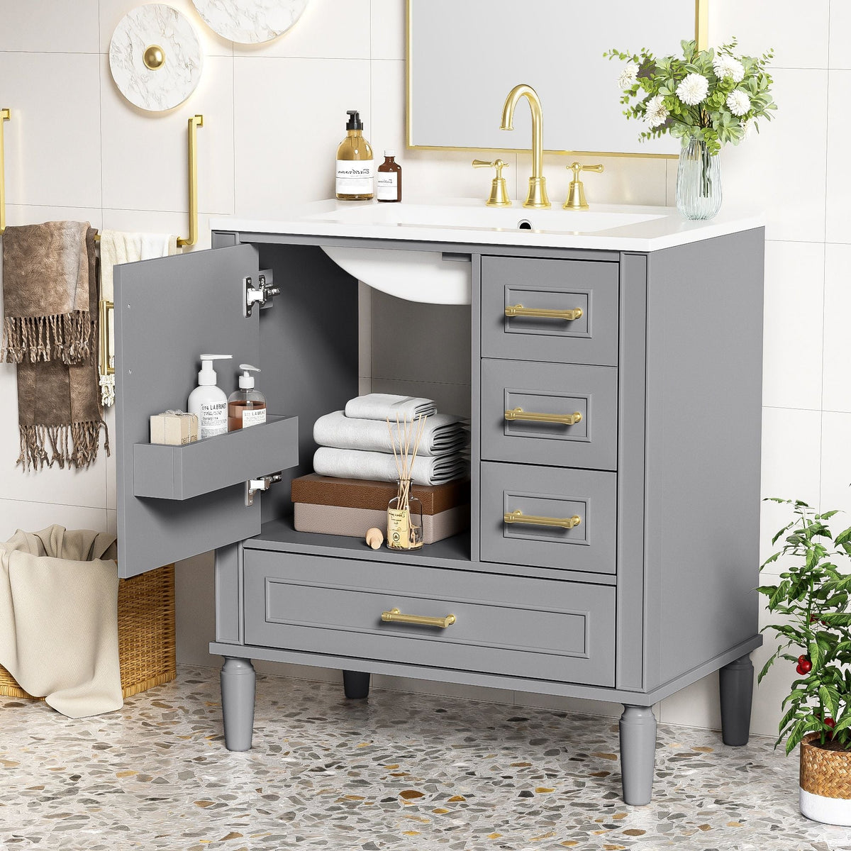 Traditional Bathroom Vanity Set with Soft Close Doors - Multiple Colors