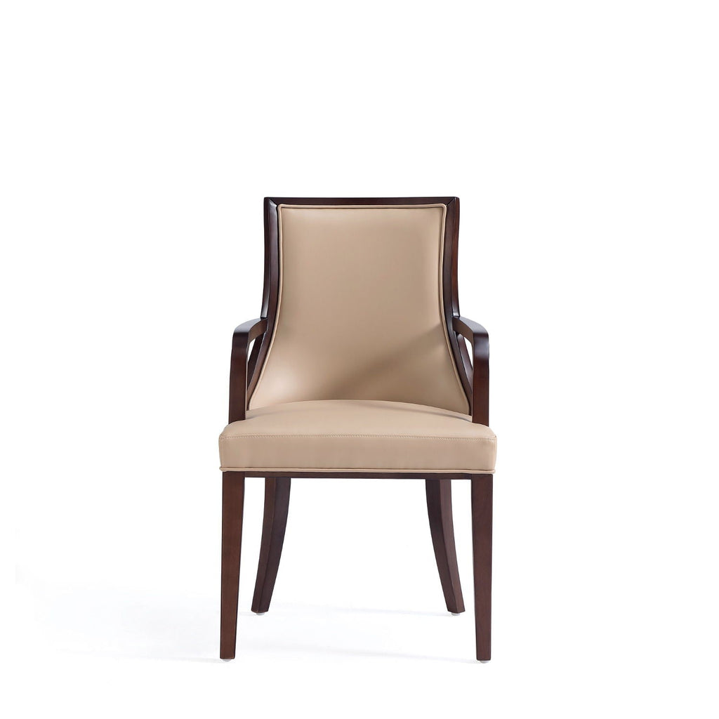 Tan Armchair with Solid Wood Frame and Plush Upholstery