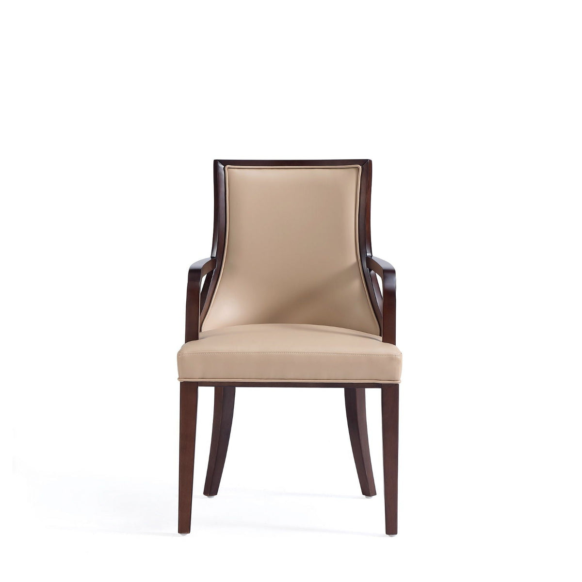 Tan Armchair with Solid Wood Frame and Plush Upholstery