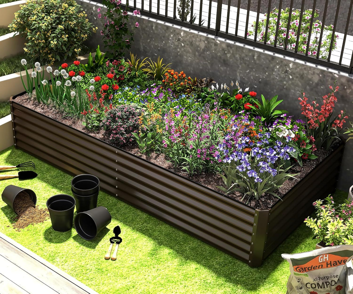Galvanized Raised Garden Bed with Durable Metal Construction - Brown or Dark Gray