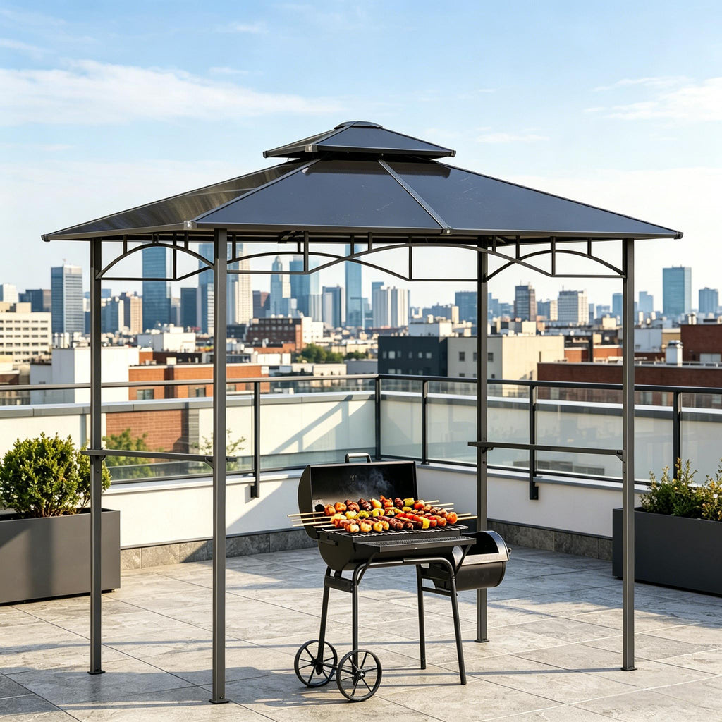 Outdoor BBQ Canopy Grill Gazebo with Steel Frame - Brown