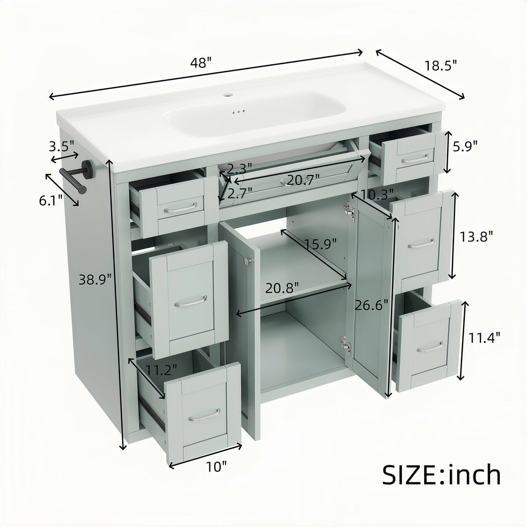 48" Mint Green Bathroom Vanity with Ceramic Sink - Mint Green