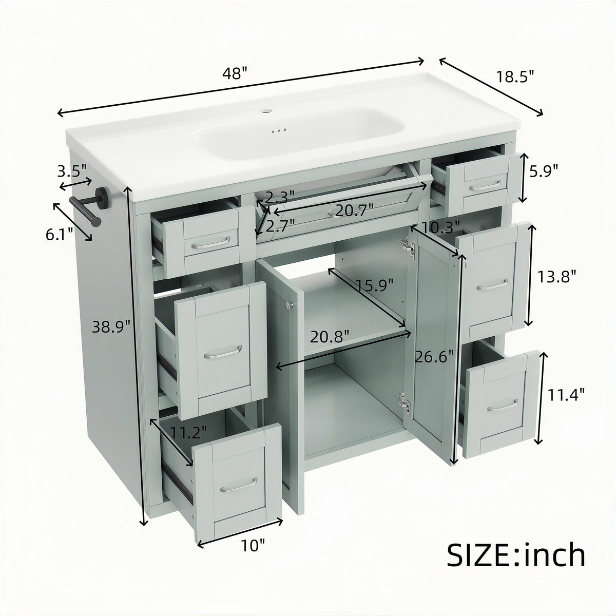 48" Mint Green Bathroom Vanity with Ceramic Sink - Mint Green