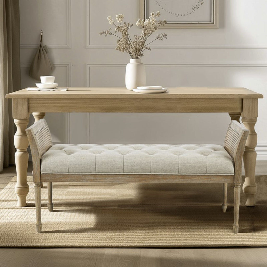 Natural Accent Bench with Arm and Tufted Upholstered Seat