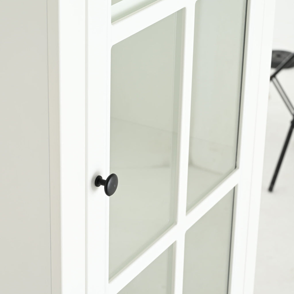 Retro Style Hutch Cabinet with Glass Door - White