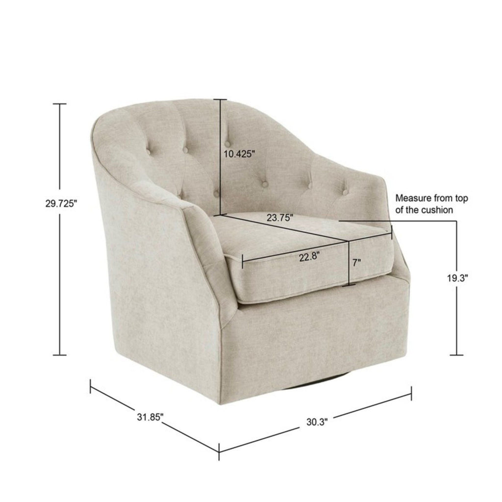 Beige Swivel Chair with 360 Degree Rotation - Solid Wood Frame