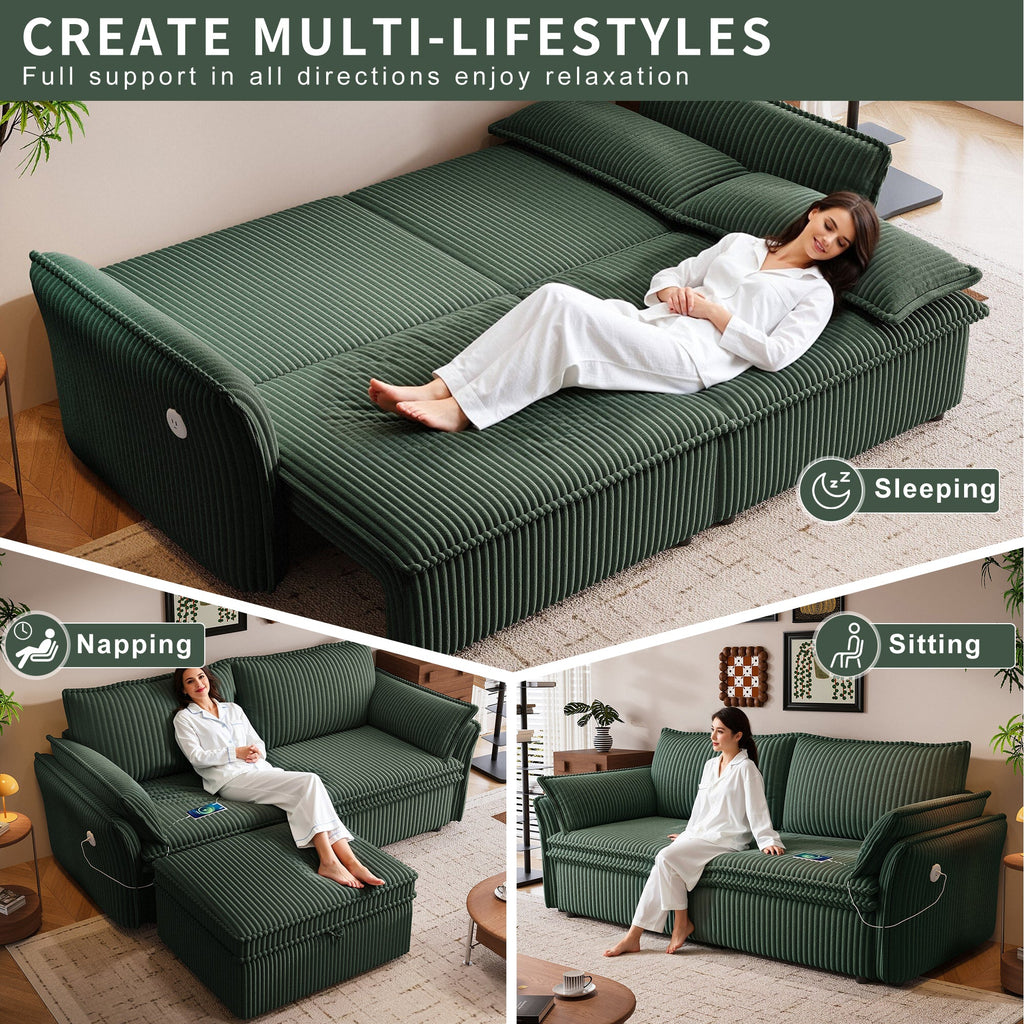 Multi-Functional 85-Inch Convertible Sofa Bed with Plush Fabric - Beige