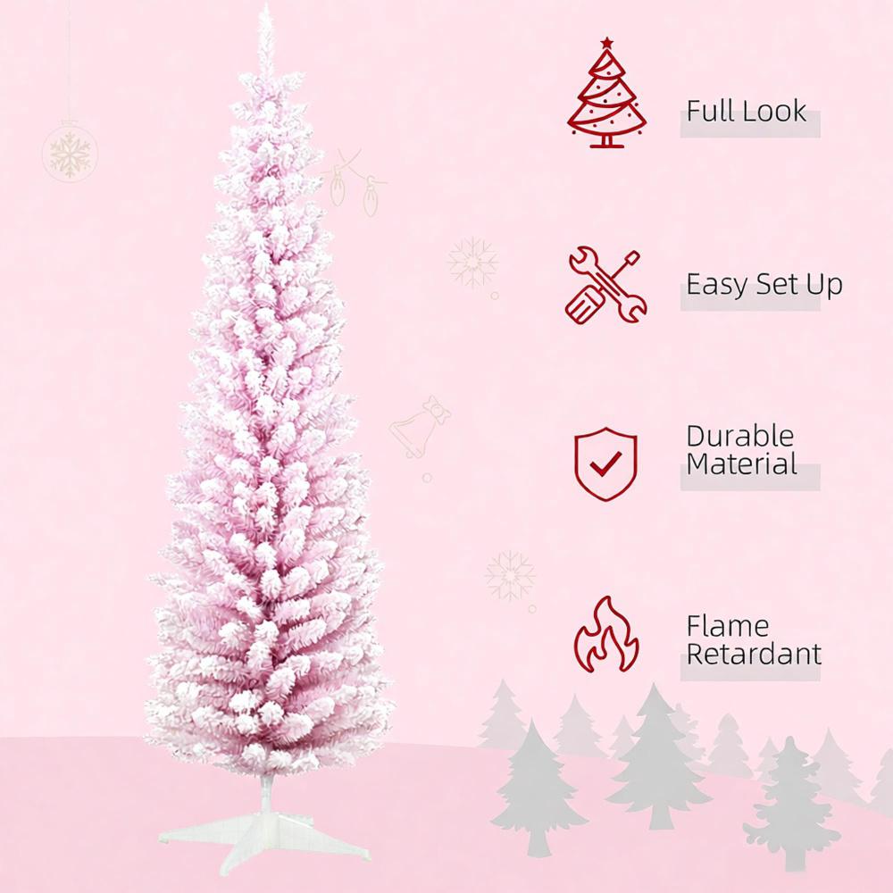 Snow Flocked Artificial Christmas Tree with Pencil Shape - White