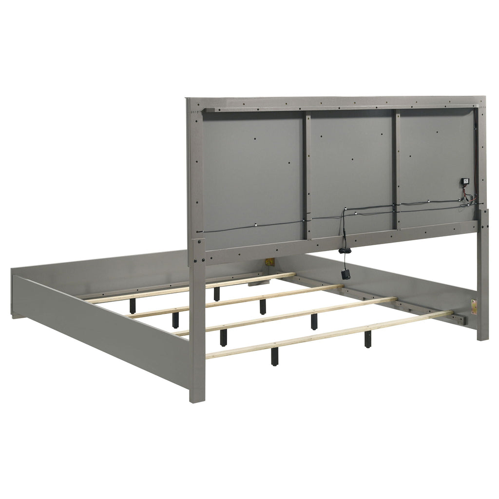 Pierce Panel Bed with LED Headboard - High Gloss Finish - White or Dark Gray