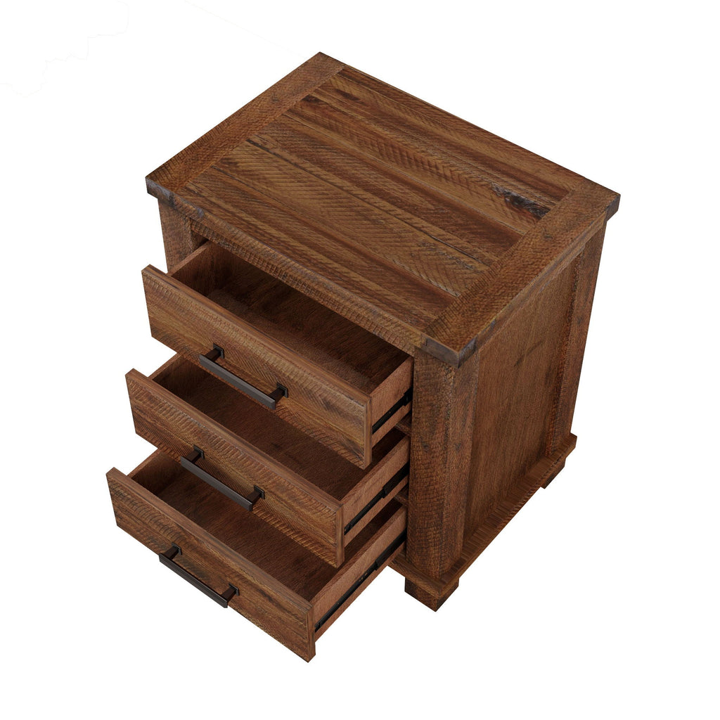 Dark Brown 3 Drawer Nightstand with Antique-Inspired Details - Dark Brown