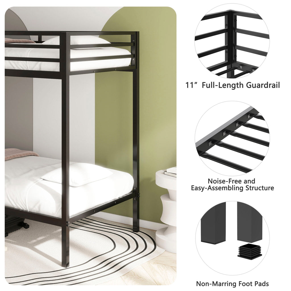 Twin Over Twin Bunk Bed with Safety Guardrails - Black