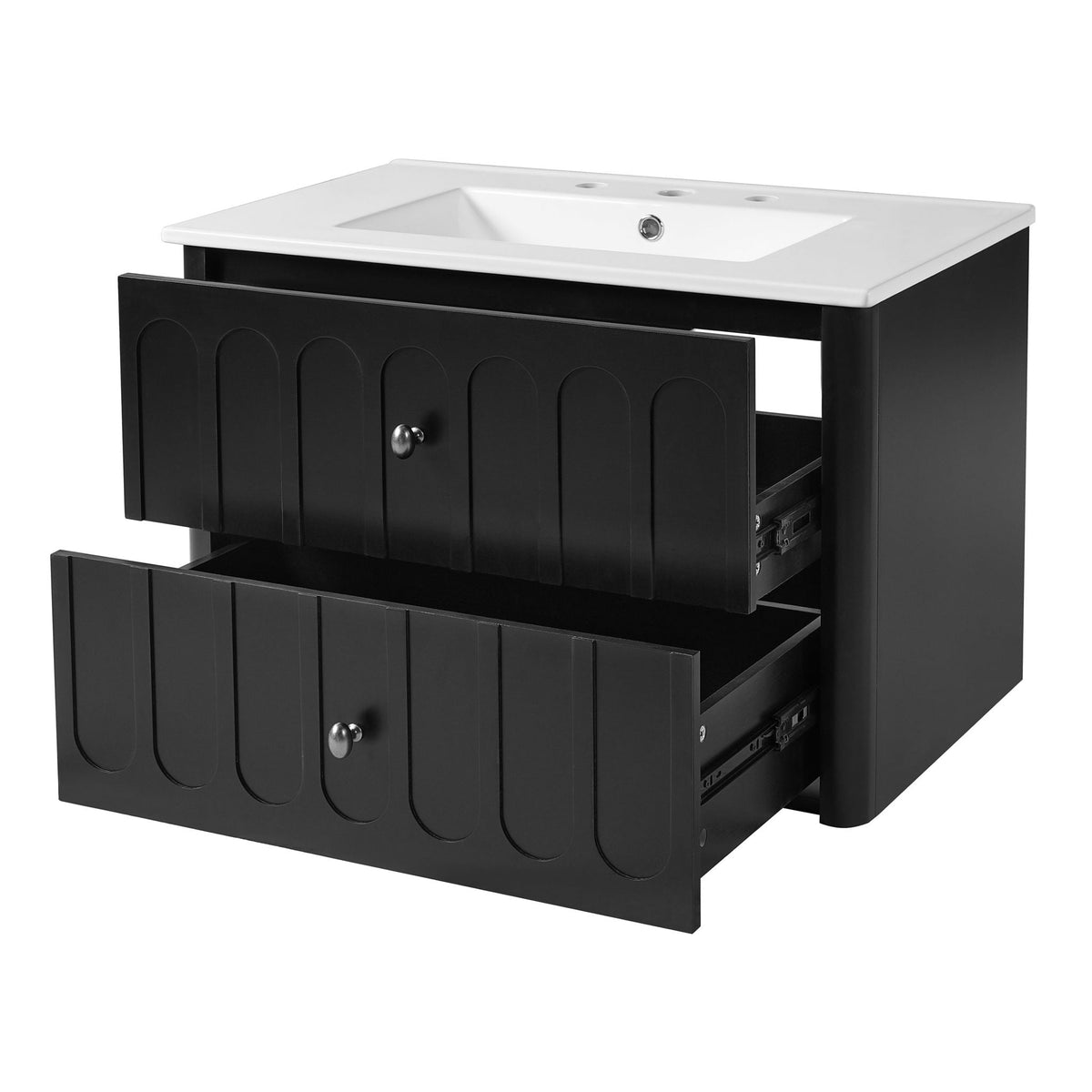 Floating Bathroom Vanity with Soft Close Drawer Slides – White or Black