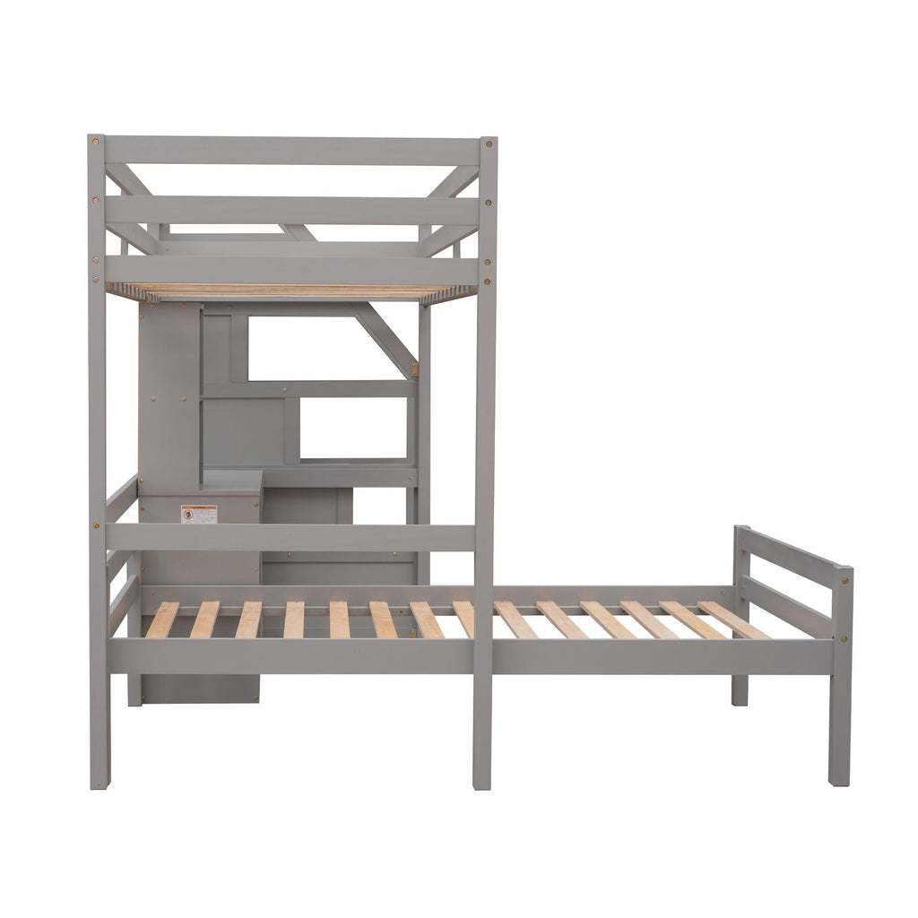 Storage Loft Bed with Stand Alone Bed and Desk - Twin Size
