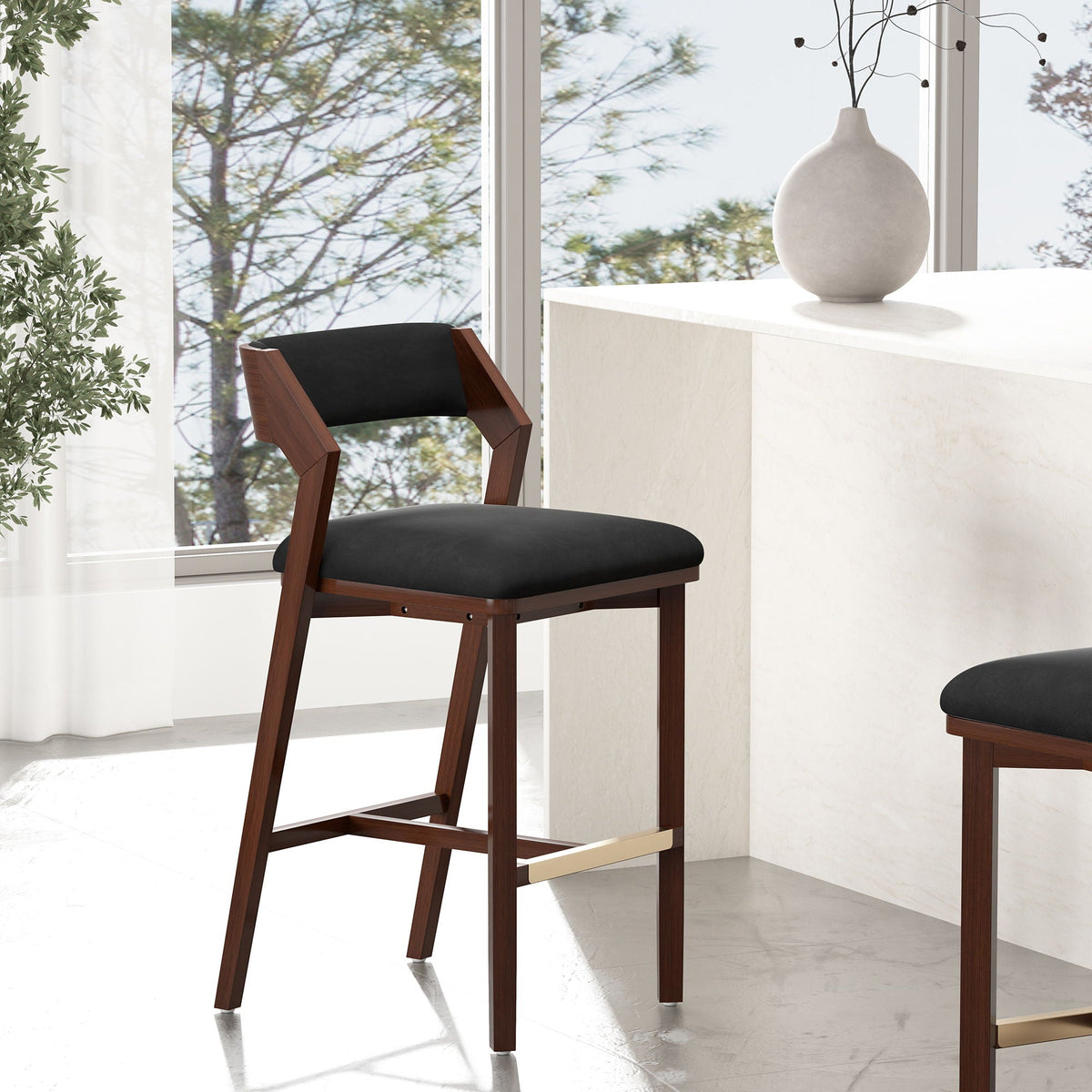 Bar Height Barstool with Backrest - Pearl Silver, White, Black, Dark Green