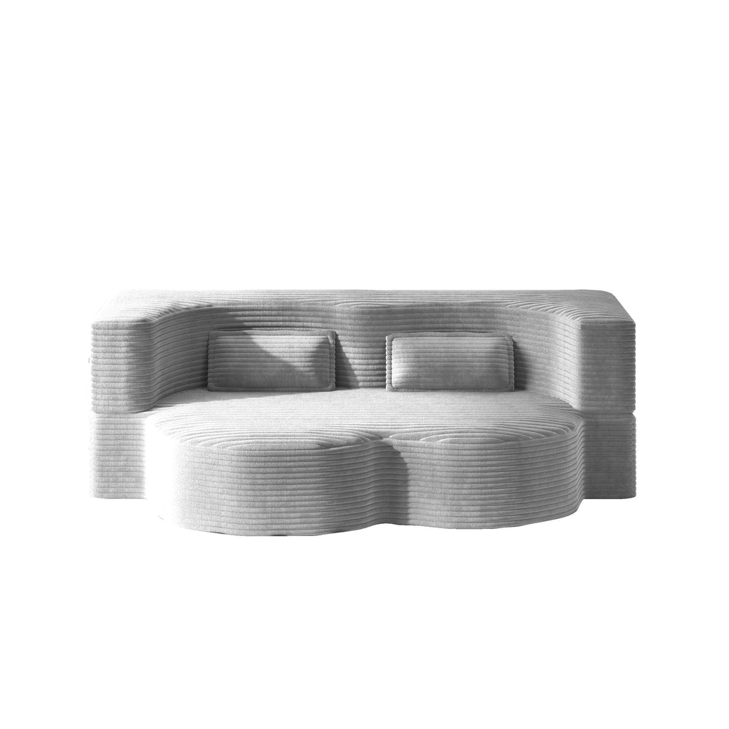 Convertible Floor Sofa with 2 Pillows - Twin Size Corduroy - White or Gray
