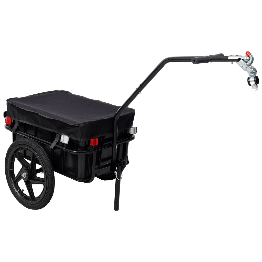Bike Cargo Trailer with Support Bar and Waterproof Cover - Black